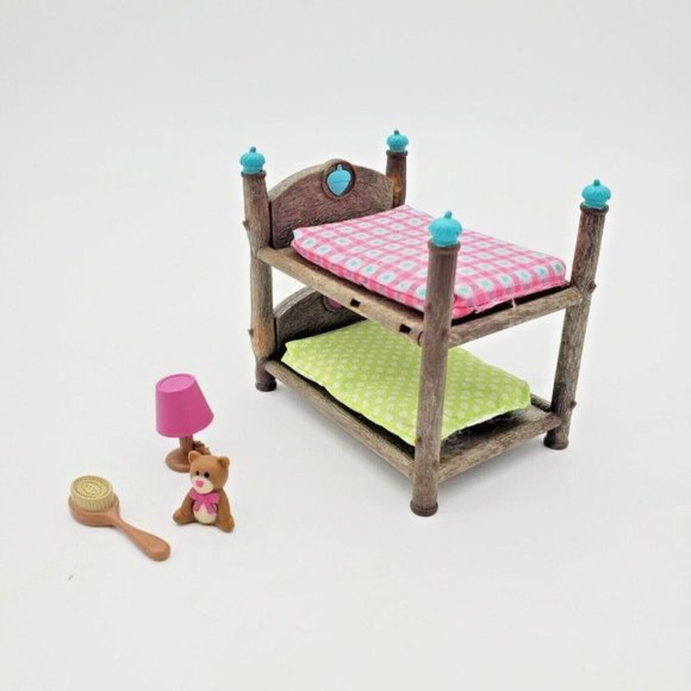 Li'l Woodzeez‎ Furniture Lot Kids Bedroom Bunk Beds Toy Box Lamp Acorns Brown